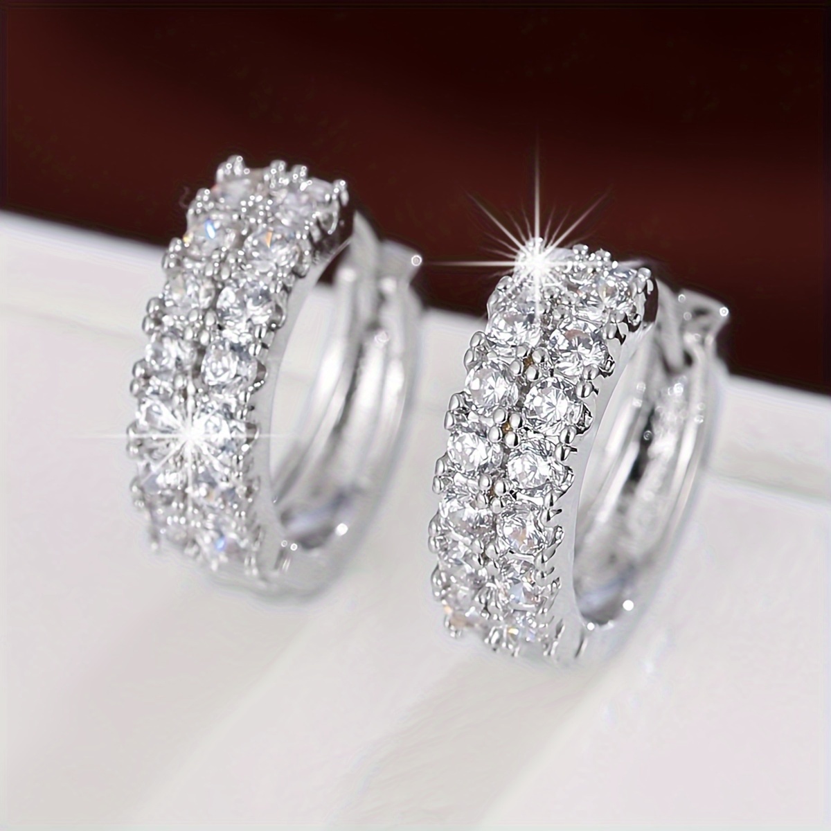 Rose Gold CZ Hoop Earrings for Women